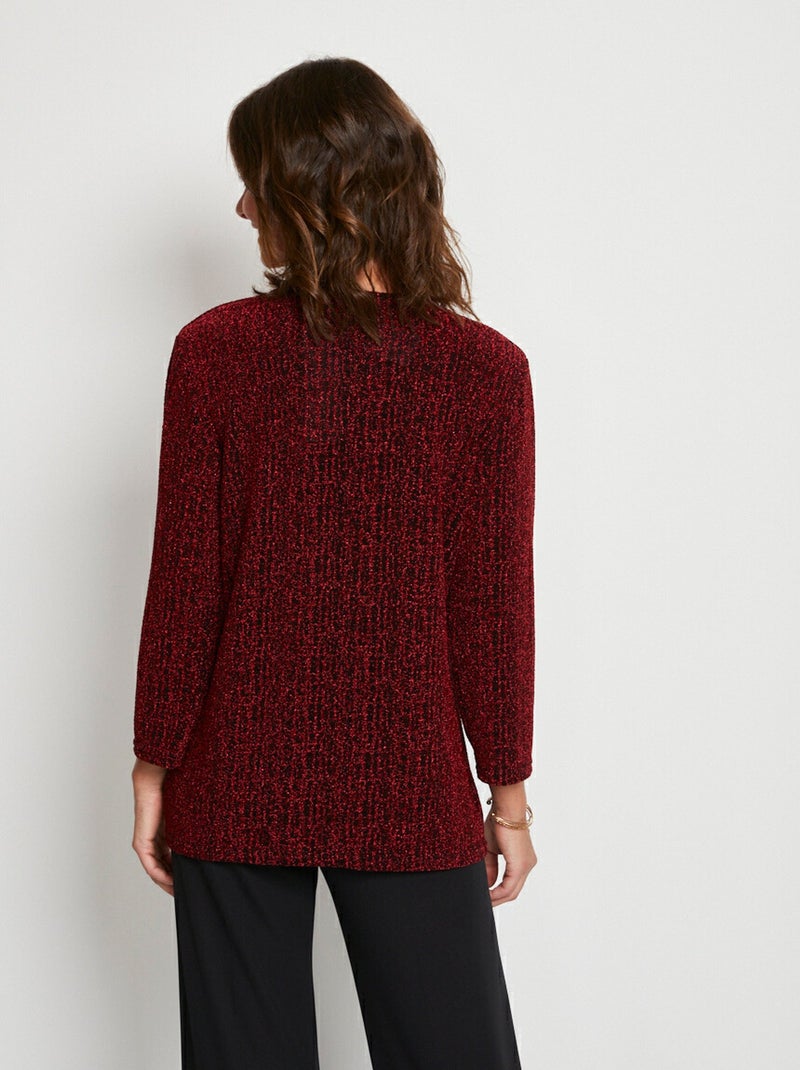 Tee-shirt court manches 3/4 pailleté Rouge - Kiabi