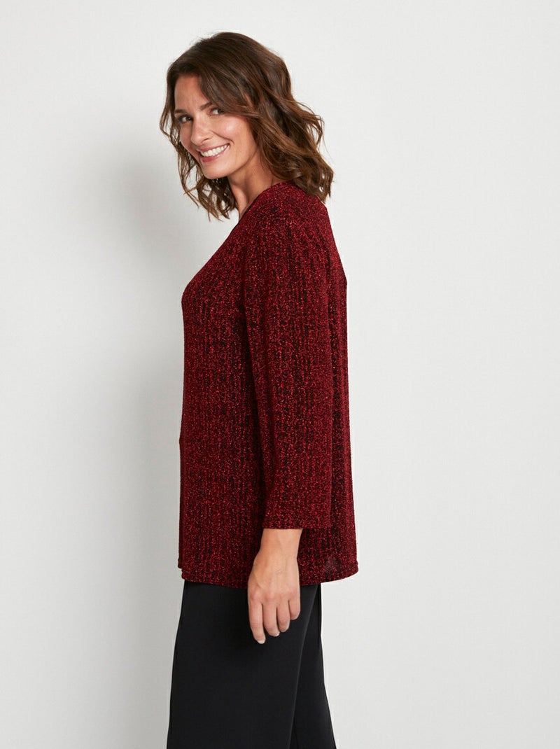 Tee-shirt court manches 3/4 pailleté Rouge - Kiabi