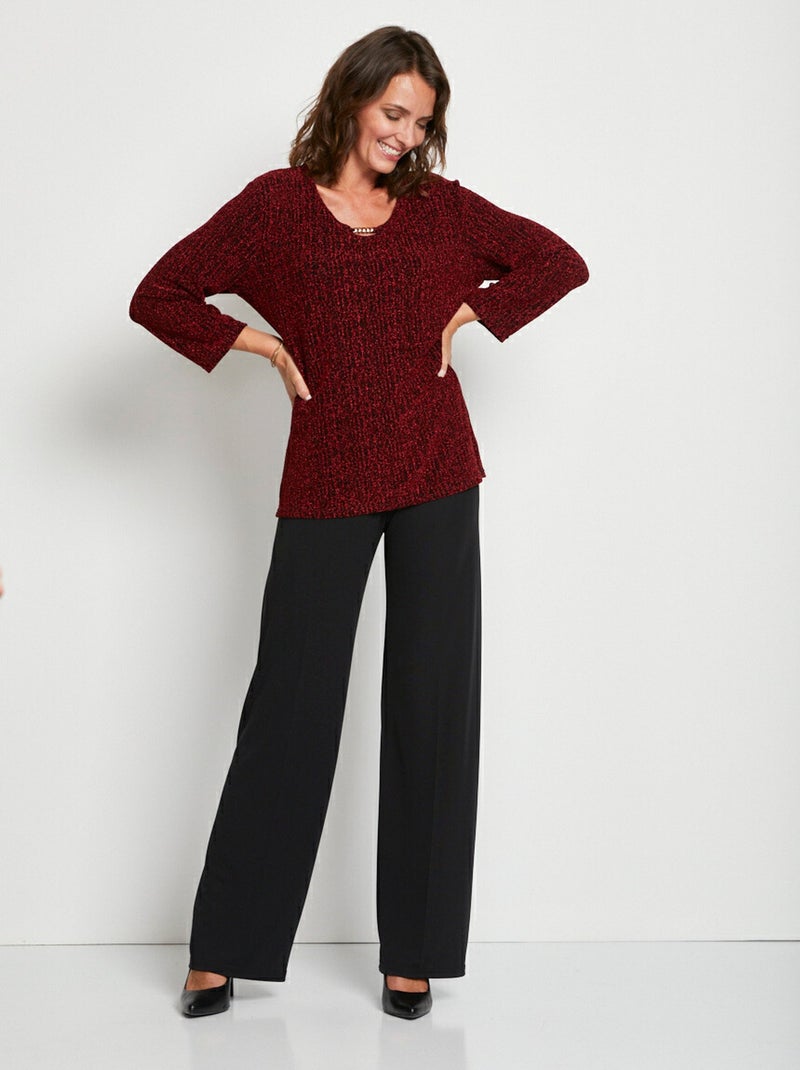 Tee-shirt court manches 3/4 pailleté Rouge - Kiabi