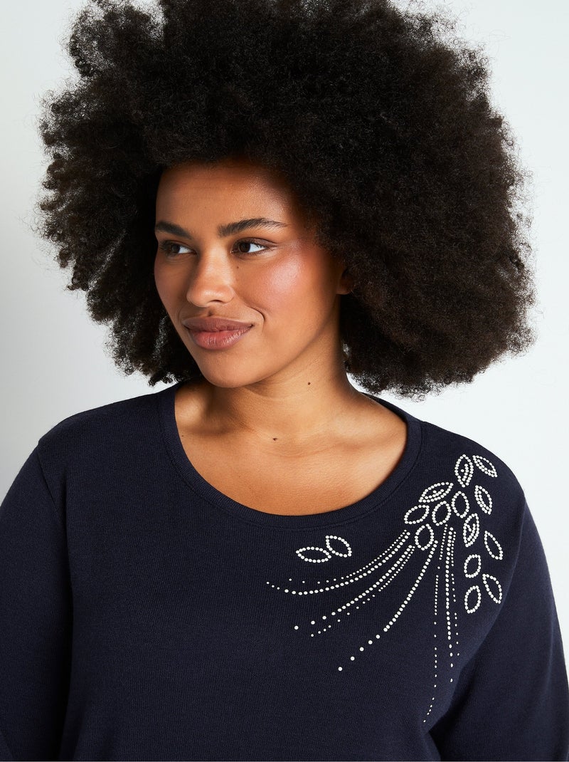 Tee-shirt court perlé maille chaude Bleu - Kiabi