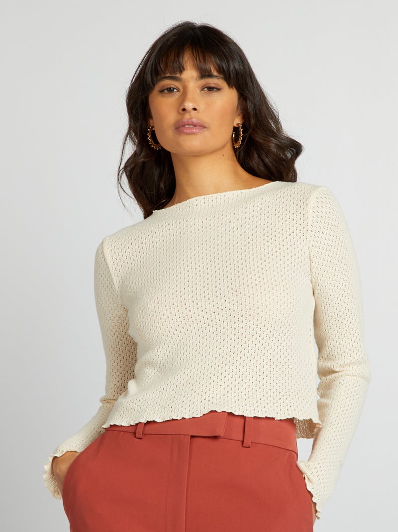 Tee-shirt crop top ajouré Beige - Kiabi