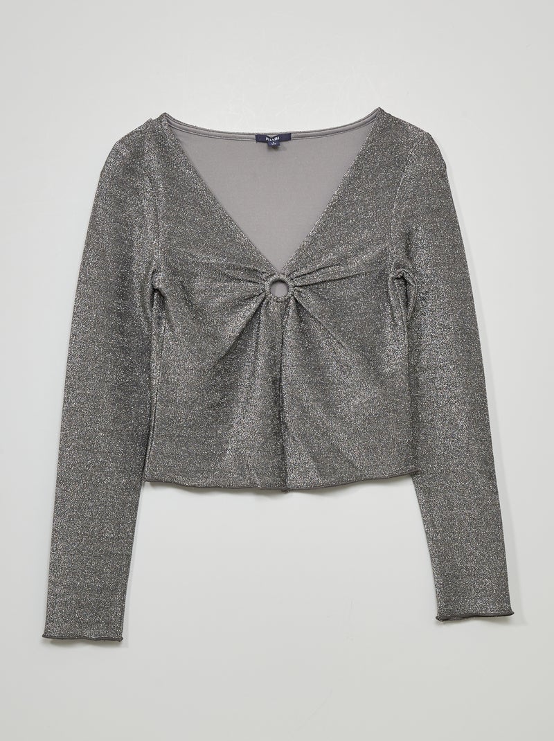 Tee-shirt crop-top avec anneau Gris - Kiabi