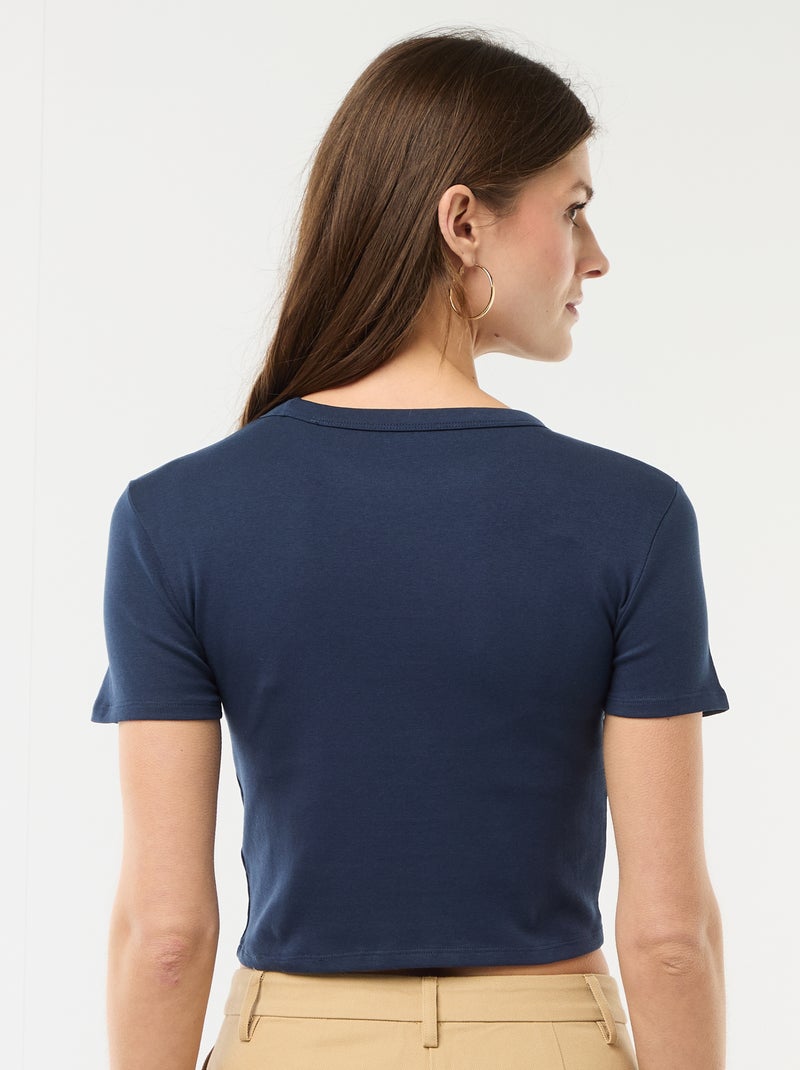 Tee-shirt crop top basique Bleu - Kiabi