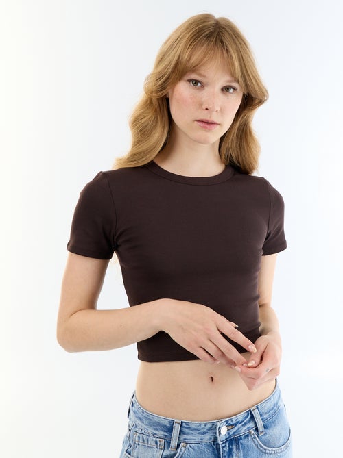 Tee-shirt crop top basique - Kiabi Tee-shirt crop top basique - Kiabi