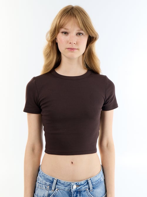 Tee-shirt crop top basique - Kiabi Tee-shirt crop top basique - Kiabi