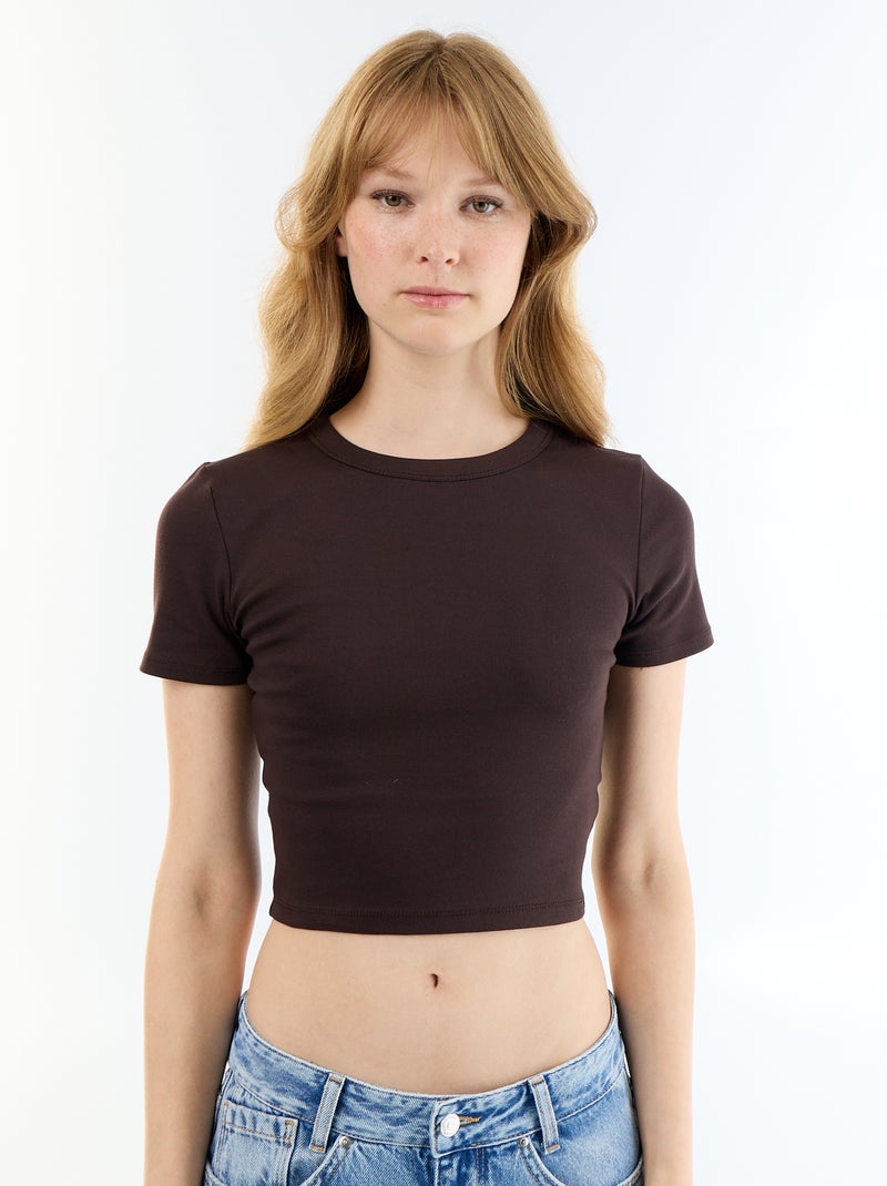 Tee-shirt crop top basique Marron - Kiabi