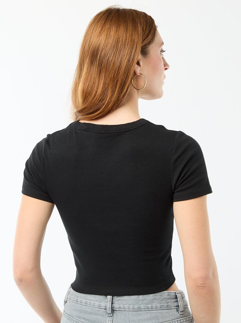 Tee-shirt crop top basique Noir - Kiabi