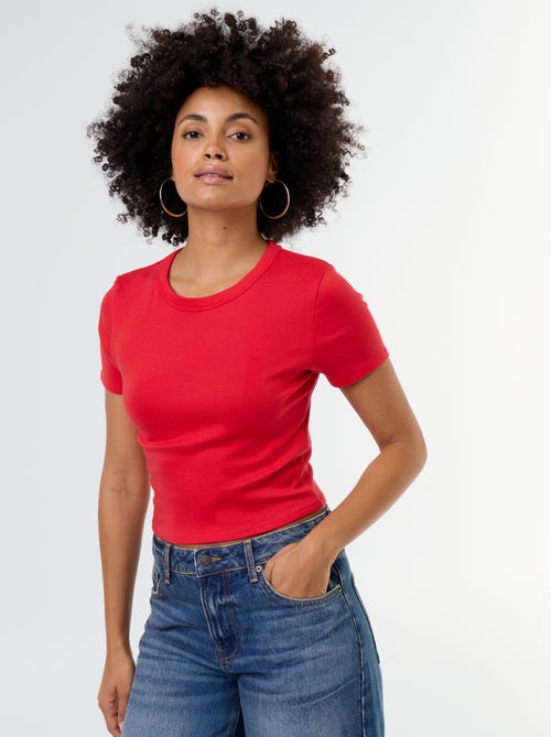 Tee-shirt crop top basique - Kiabi Tee-shirt crop top basique - Kiabi