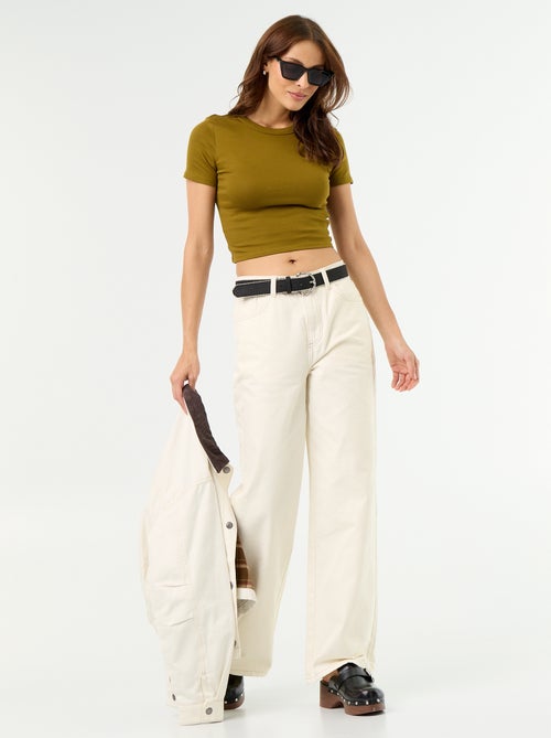 Tee-shirt crop top basique - Kiabi Tee-shirt crop top basique - Kiabi
