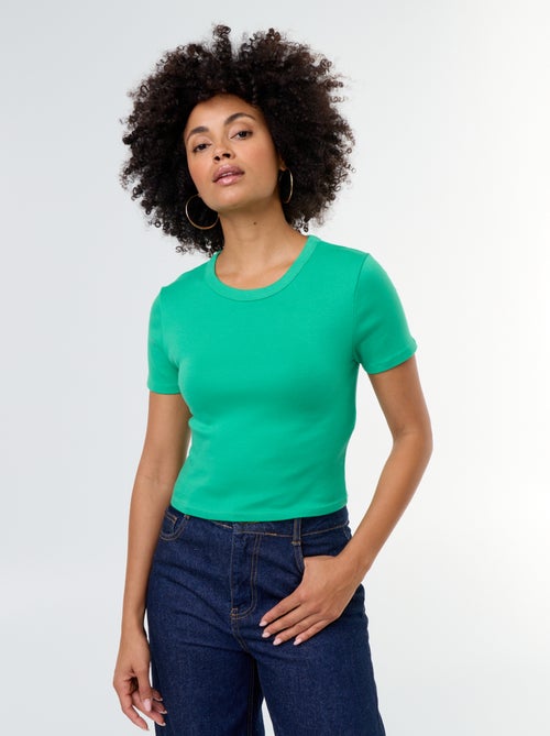 Tee-shirt crop top basique - Kiabi Tee-shirt crop top basique - Kiabi