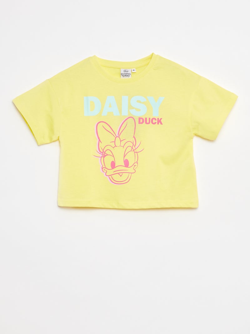Tee-shirt crop top 'Daisy' Jaune - Kiabi