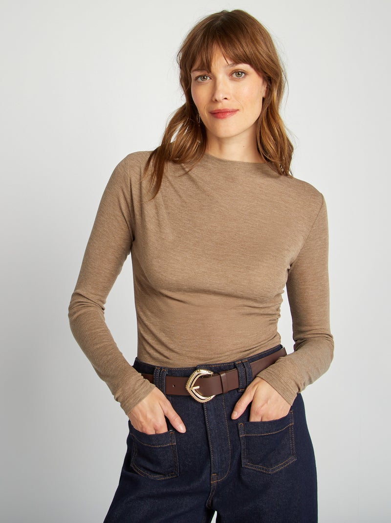 Tee-shirt crop top drapé Taupe - Kiabi