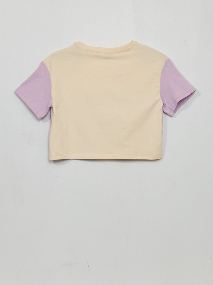 Tee-shirt crop top imprimé Beige/violet - Kiabi