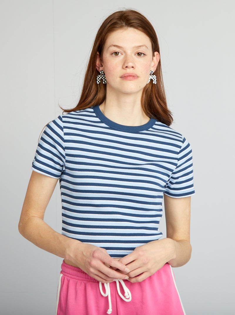 Tee-shirt crop top marinière Bleu rayé - Kiabi