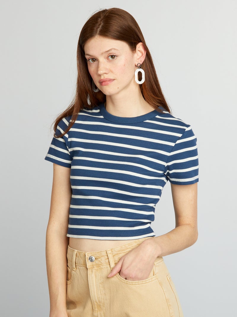 Tee-shirt crop top marinière Bleu/blanc - Kiabi