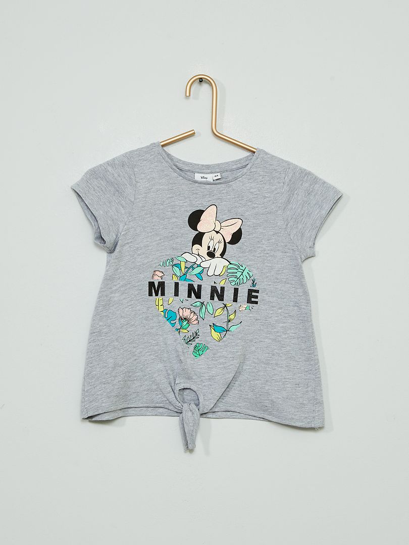 Tee-shirt crop top 'Minnie' de 'Disney' gris chiné - Kiabi