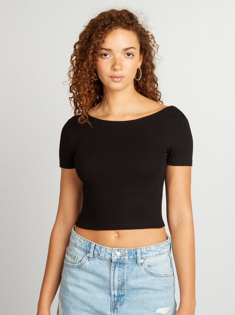 Tee-shirt crop top noir - Kiabi