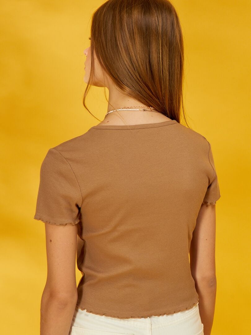 Tee-shirt crop top ondulé beige foncé - Kiabi