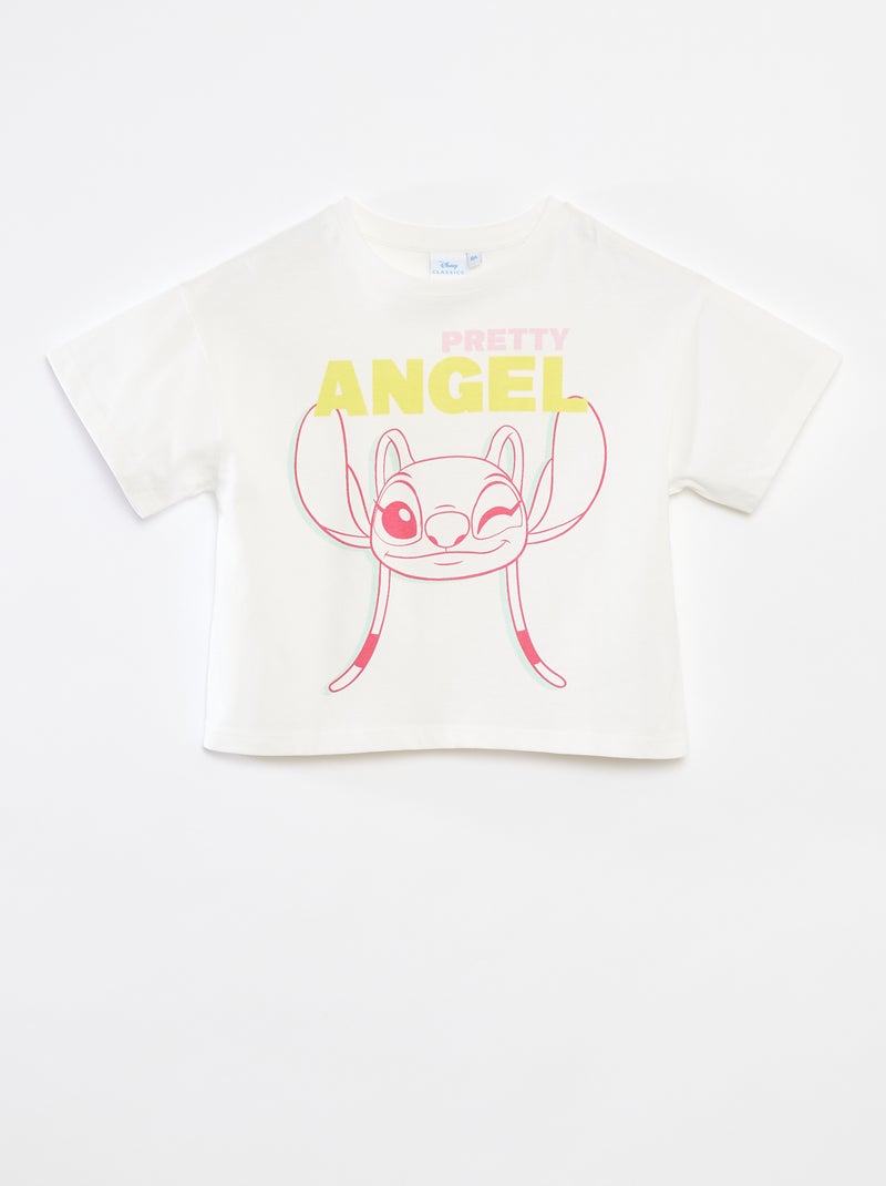 Tee-shirt crop top 'Stitch' Blanc - Kiabi