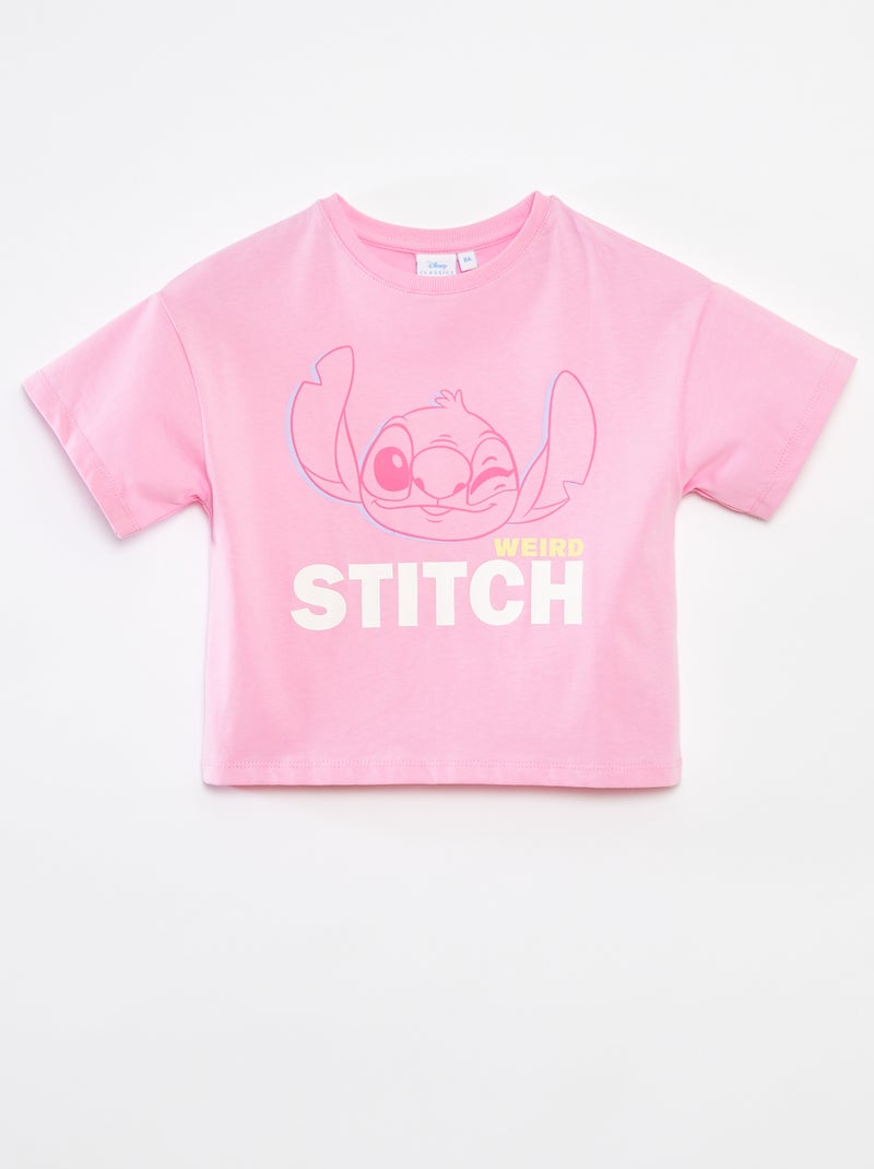 Tee-shirt crop top 'Stitch' Rose - Kiabi