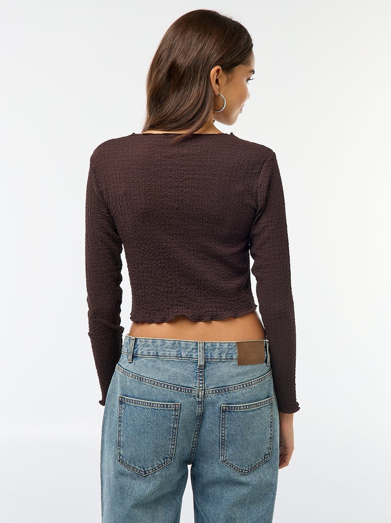 Tee-shirt cropped à manches longues et matière crêpée Marron - Kiabi