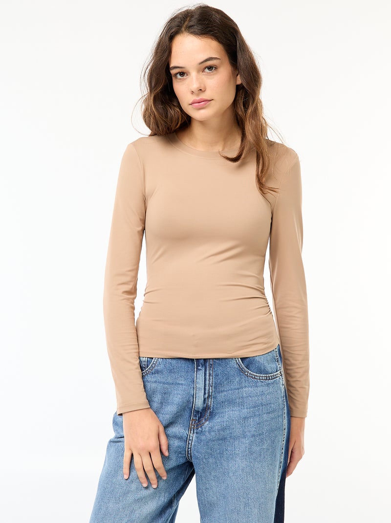 Tee-shirt cropped avec effet froissé Beige - Kiabi