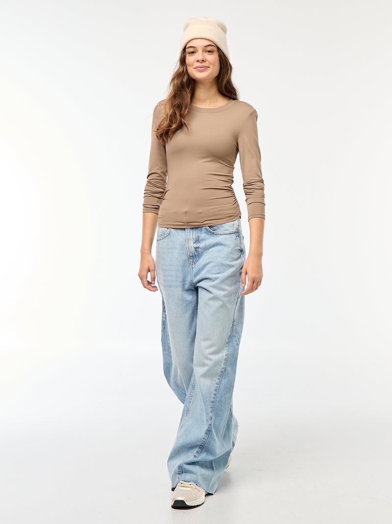 Tee-shirt cropped avec effet froissé Gris - Kiabi