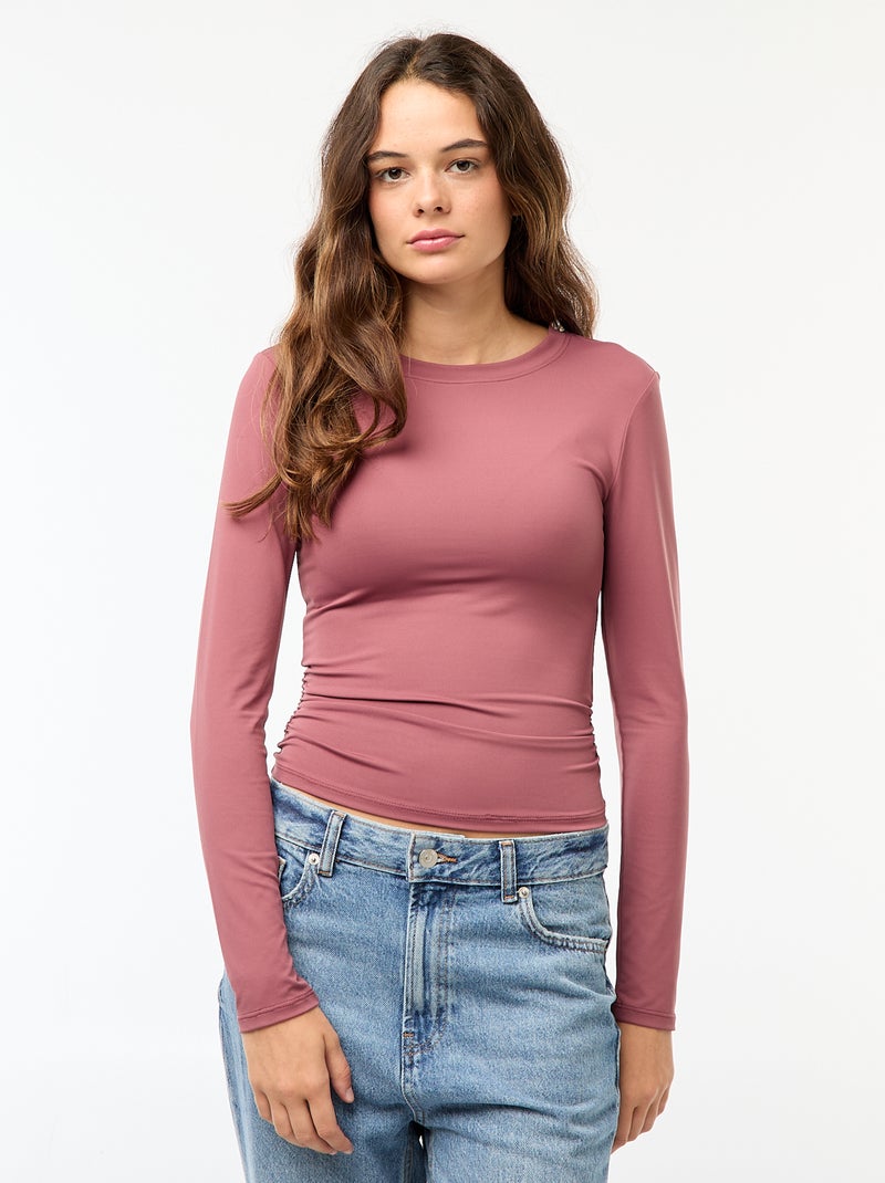 Tee-shirt cropped avec effet froissé Rose - Kiabi
