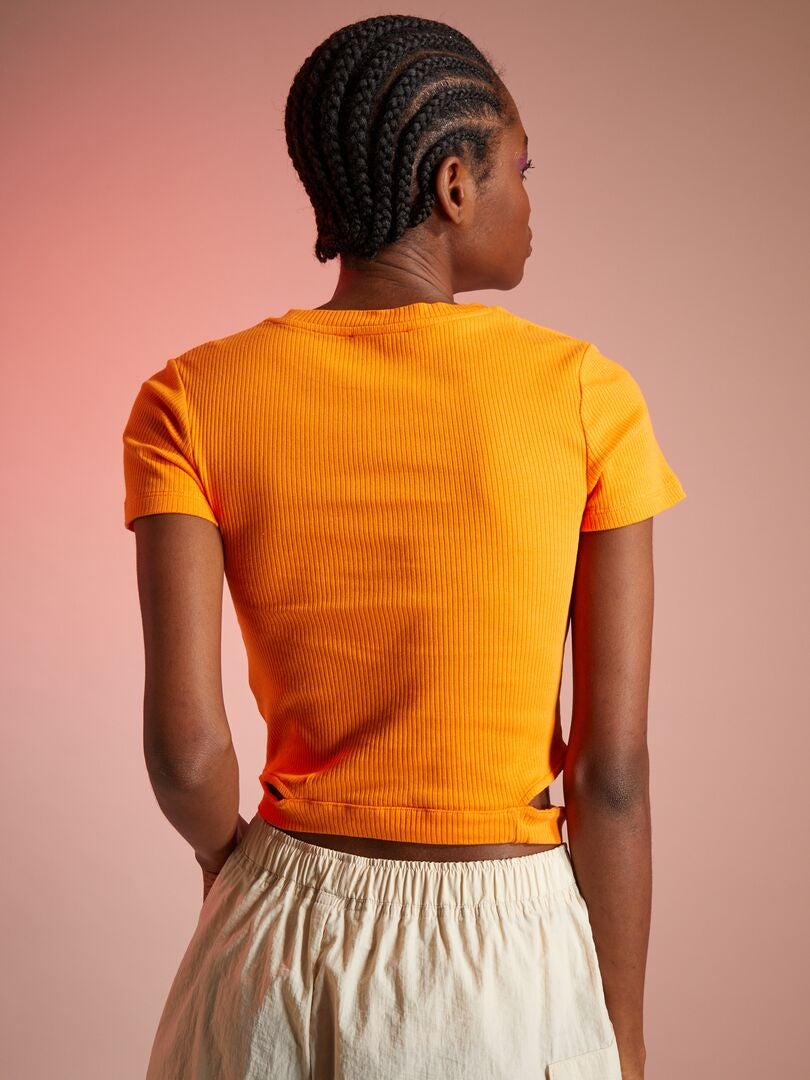 Tee-shirt cropped avec ouvertures côtés Orange - Kiabi