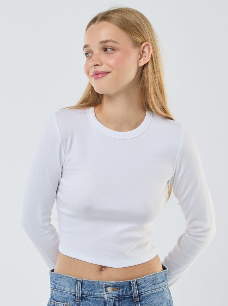Tee-shirt cropped basique Blanc - Kiabi