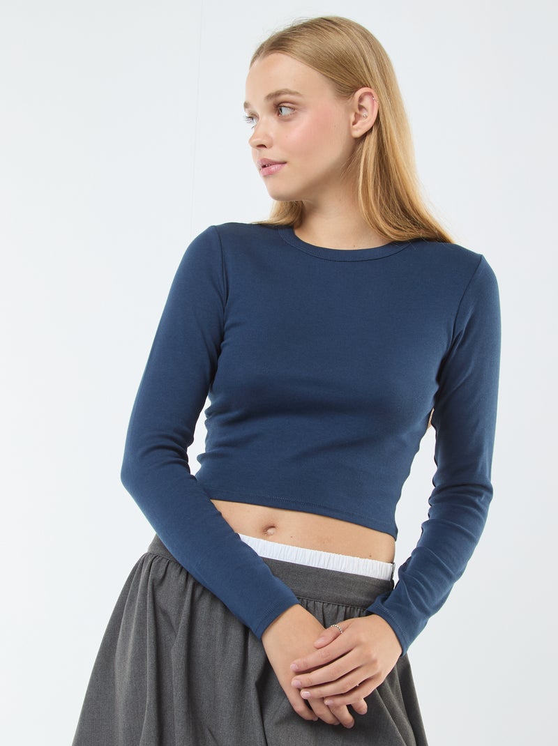 Tee-shirt cropped basique Bleu - Kiabi