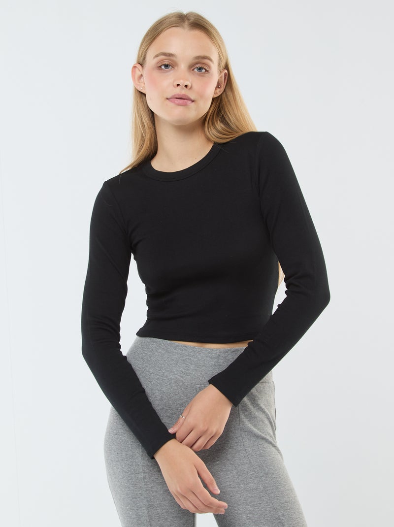 Tee-shirt cropped basique Noir - Kiabi