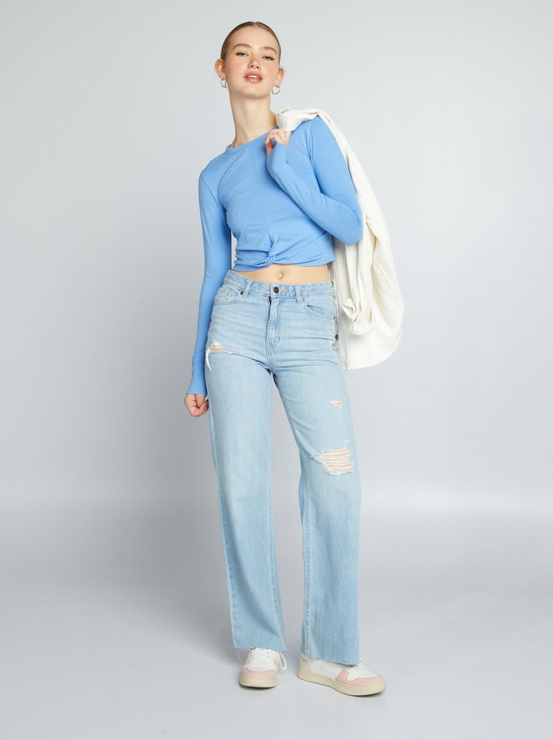 Tee-shirt cropped Bleu - Kiabi