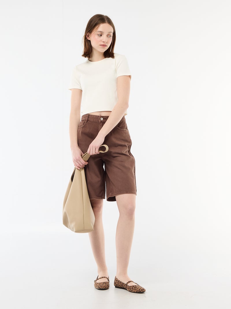 Tee-shirt cropped côtelé avec noeuds Blanc - Kiabi