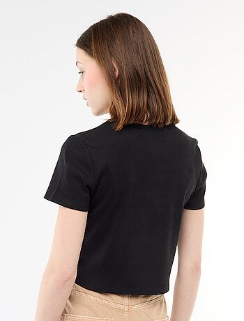 Tee-shirt cropped côtelé avec noeuds