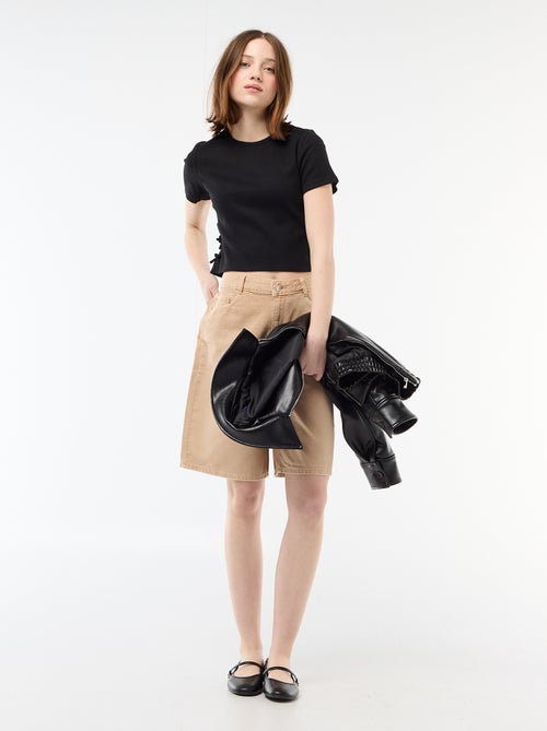 Tee-shirt cropped côtelé avec noeuds - Kiabi Tee-shirt cropped côtelé avec noeuds - Kiabi