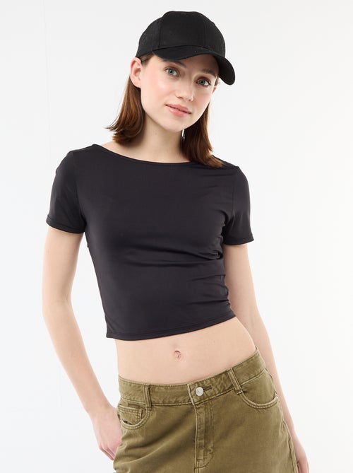 Tee-shirt cropped décolleté carré au dos - Kiabi