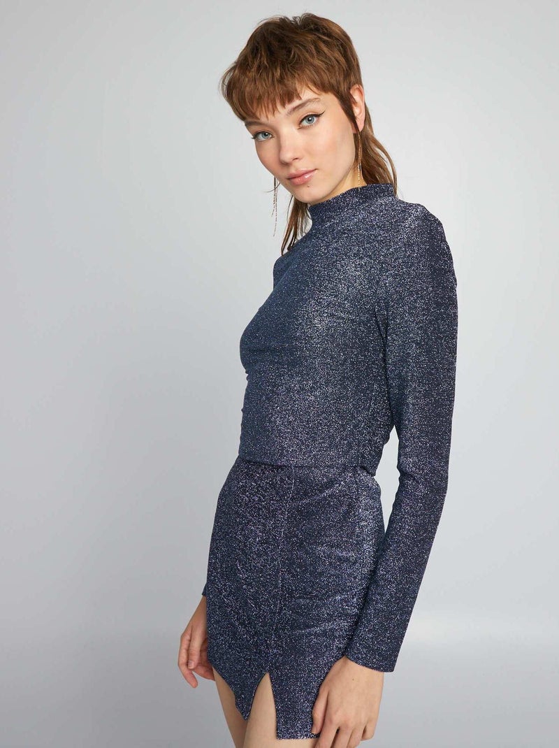 Tee-shirt cropped en maille bisou Bleu - Kiabi
