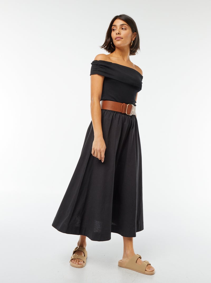 Tee-shirt cropped encolure bardot noir - Kiabi