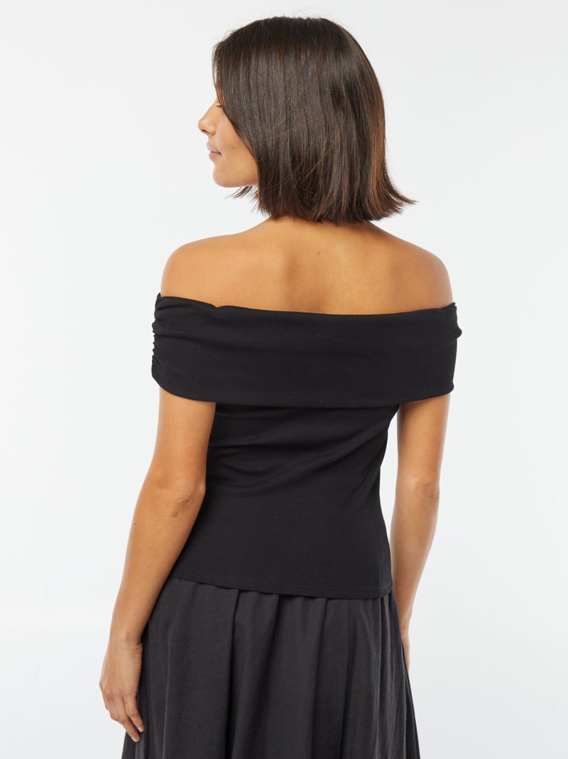 Tee-shirt cropped encolure bardot noir - Kiabi