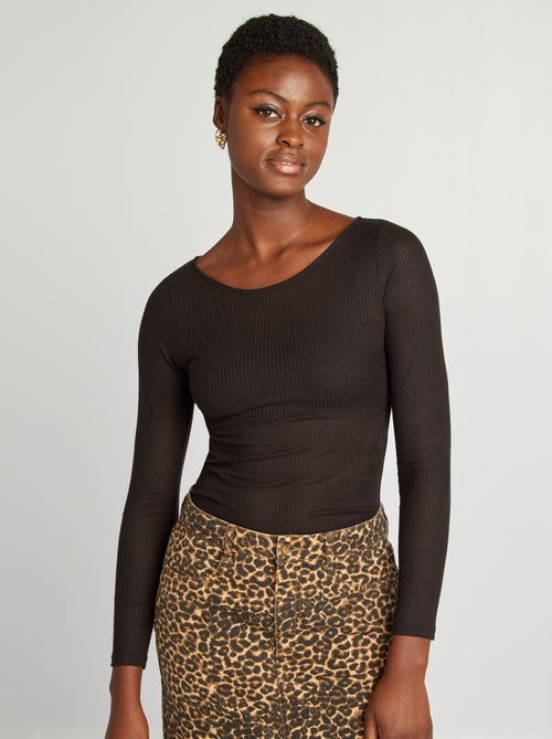 Tee-shirt cropped maille fine côtelée - Kiabi