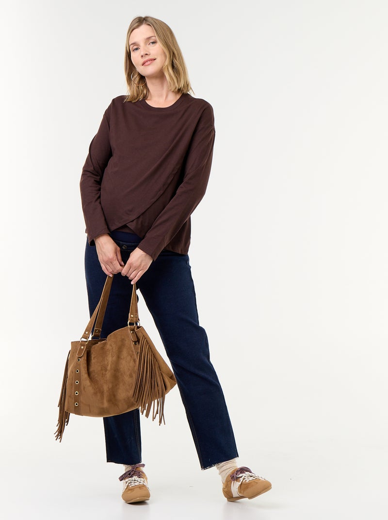 Tee-shirt d'allaitement à pans croisés Marron - Kiabi