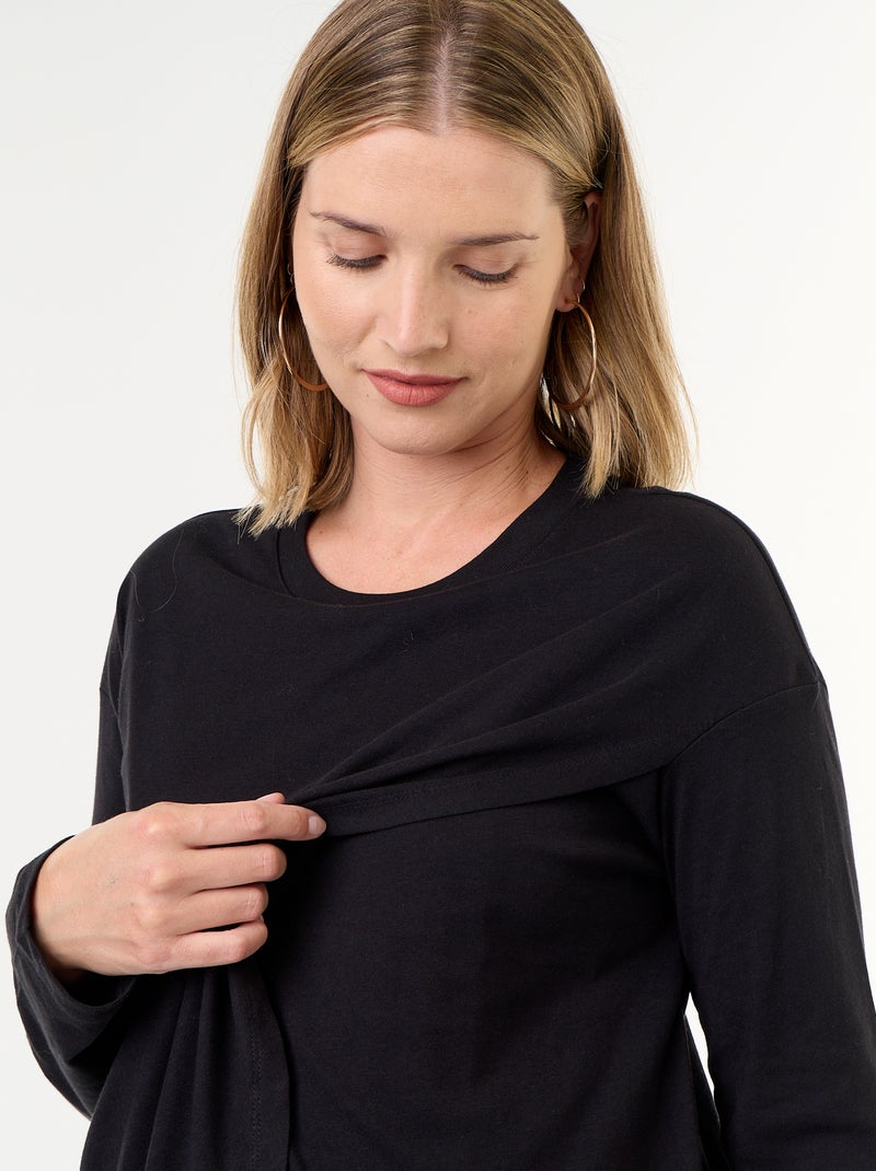 Tee-shirt d'allaitement à pans croisés Noir - Kiabi
