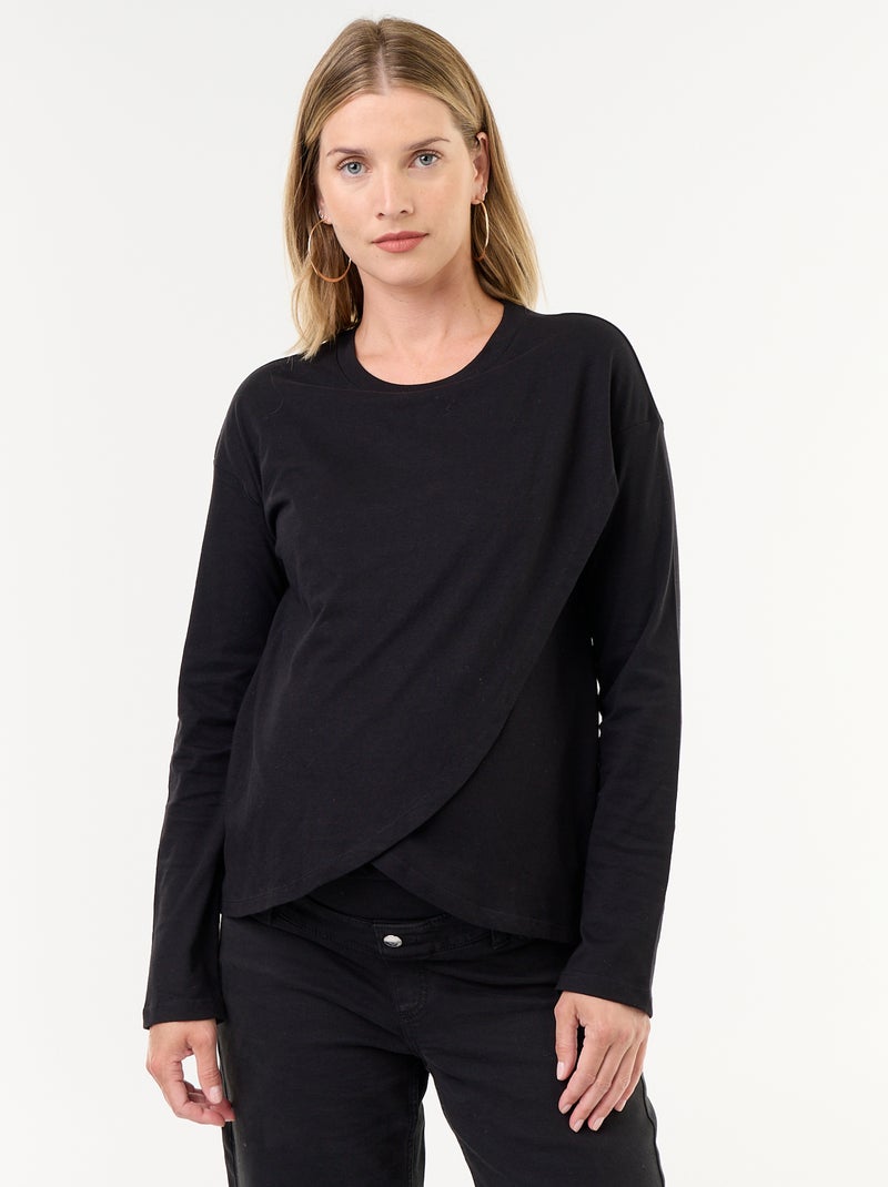 Tee-shirt d'allaitement à pans croisés Noir - Kiabi