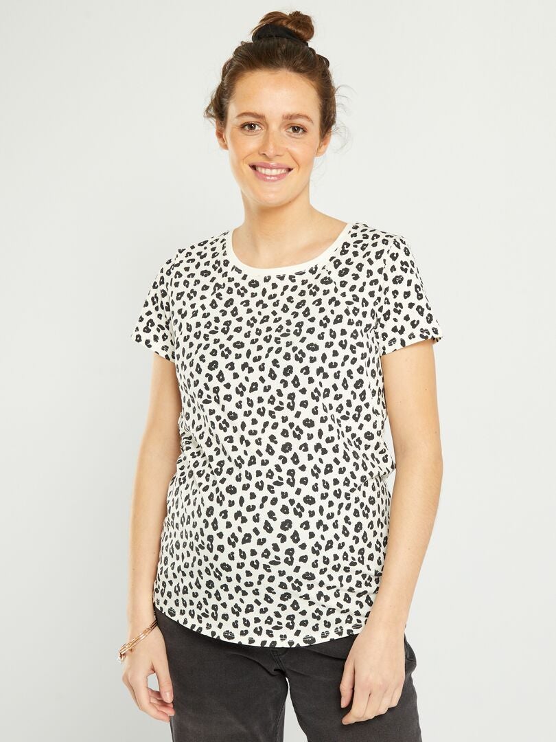 Tee-shirt d'allaitement avec zips invisibles Blanc léopard - Kiabi