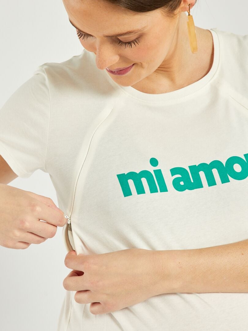 Tee-shirt d'allaitement avec zips invisibles Blanc 'mi amor' - Kiabi