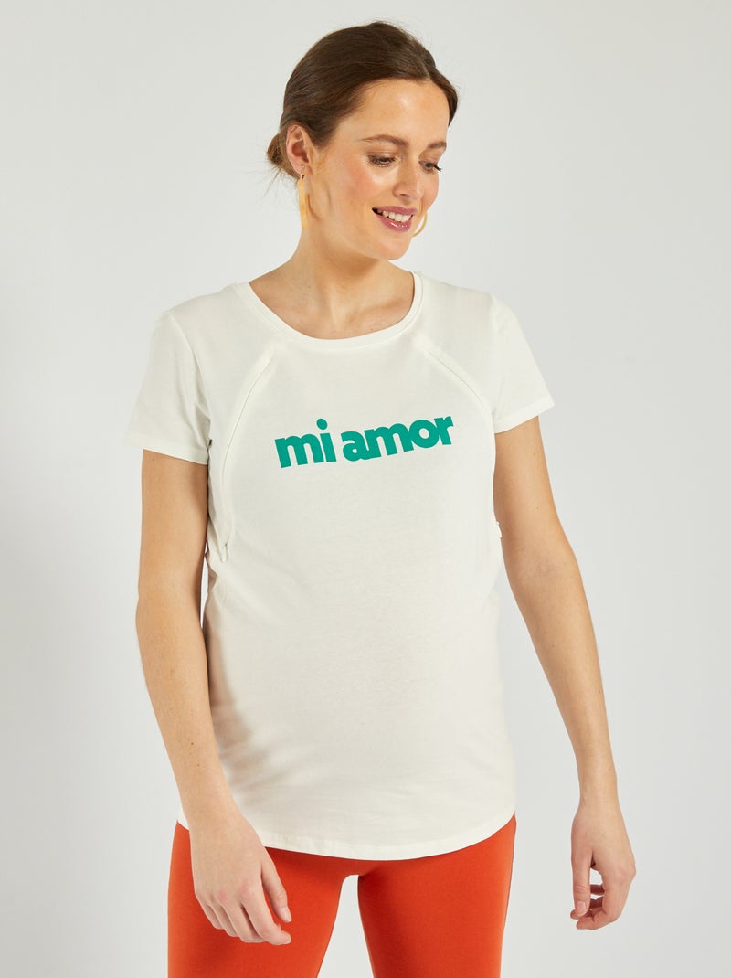 Tee-shirt d'allaitement avec zips invisibles Blanc 'mi amor' - Kiabi