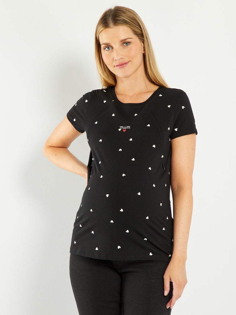 Tee-shirt d'allaitement avec zips invisibles Noir 'coeur' - Kiabi