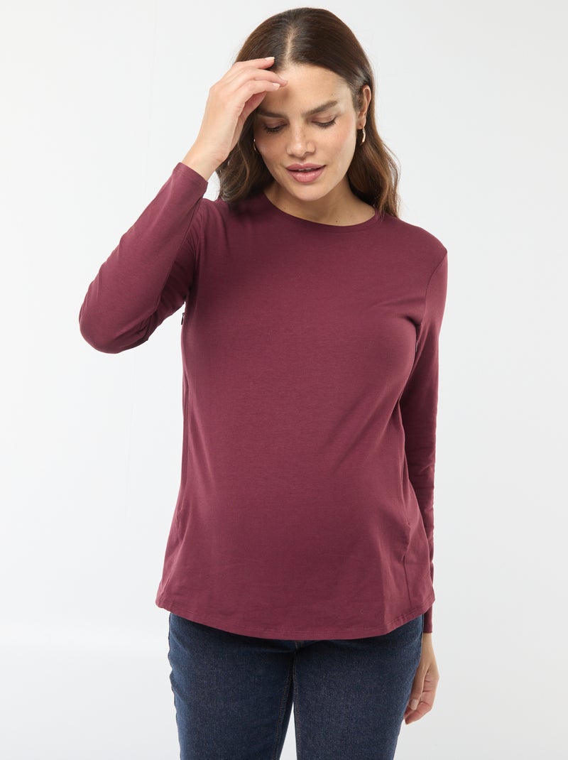 Top Maternité Et Allaitement ZUMIY - T-Shirt Col V Coton Stretch - Confort Grossesse Et Postpartum