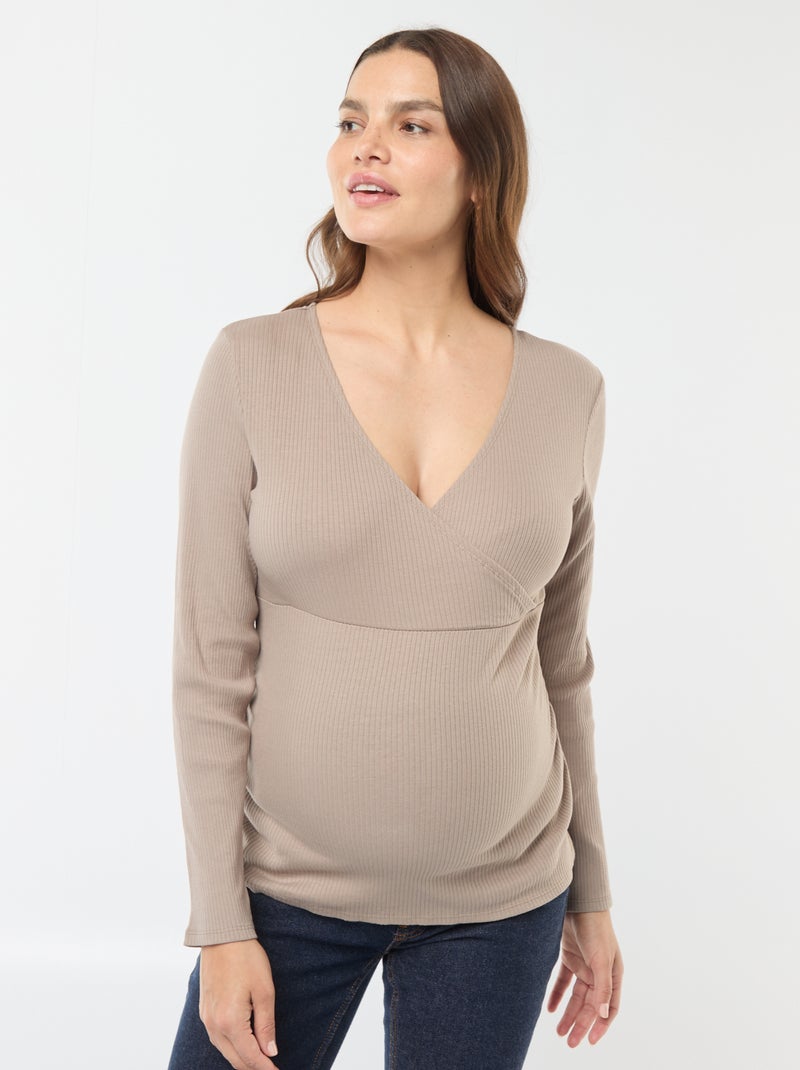 Tee-shirt d'allaitement cache-coeur Beige - Kiabi